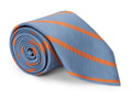 Blue striped silk necktie photographed flat with the stripe repeat clear