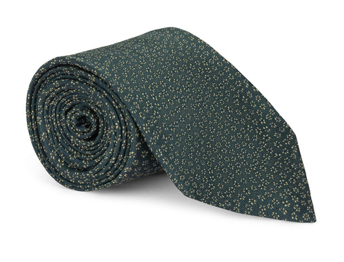 Green silk tie with scattered soft gold floral motifs