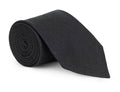 Black grenadine silk necktie shown knotted, open weave visible up close