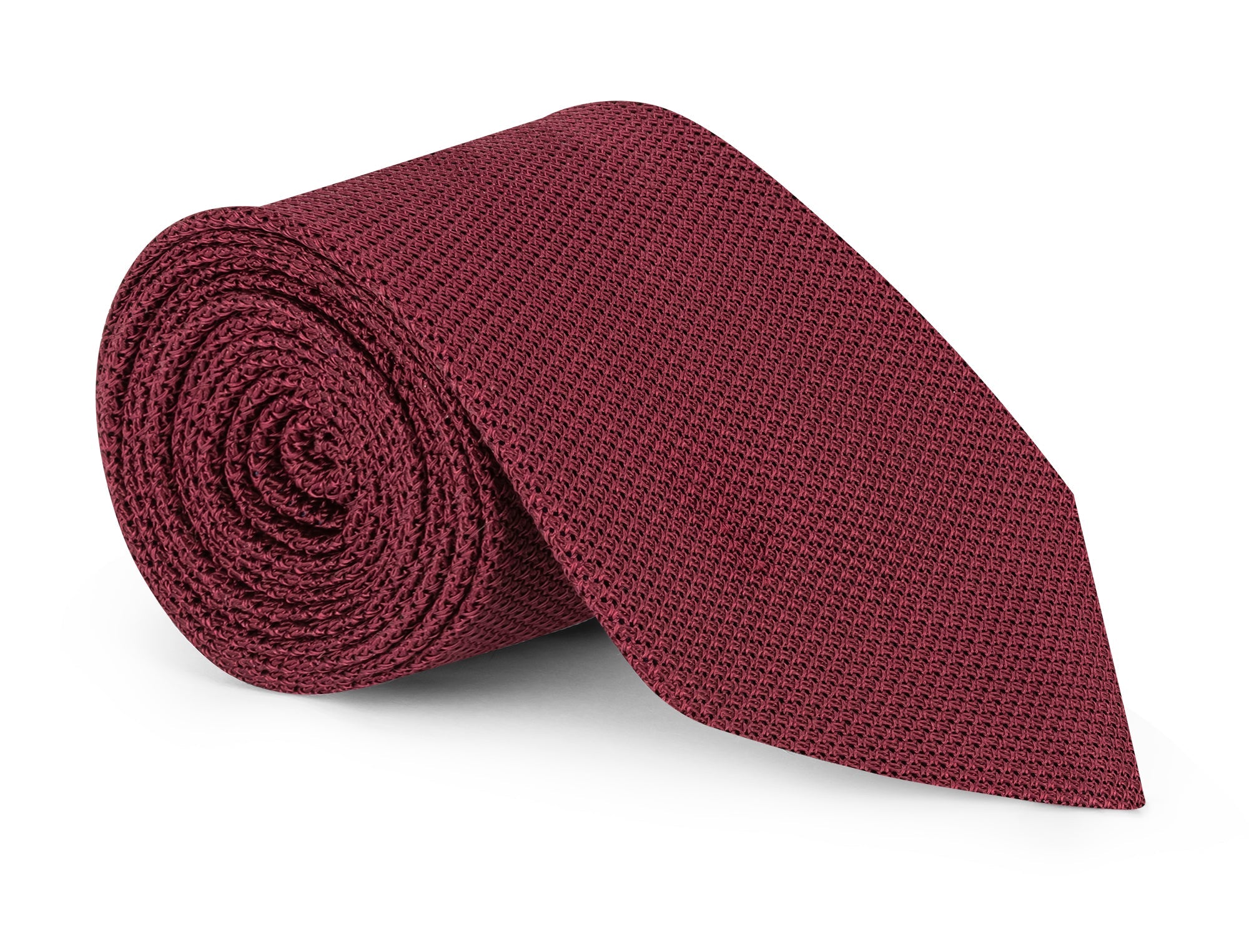 Deep wine red grenadine silk necktie with visible open weave texture