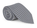Silver semi-solid silk necktie shown flat, fine woven texture visible